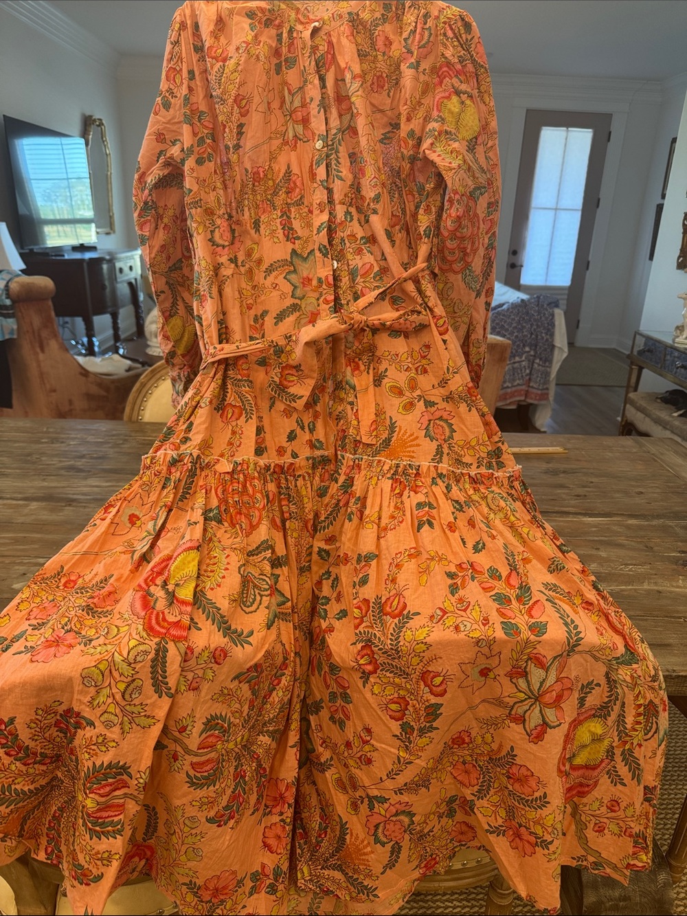 Peach Floral Tiered Maxi Dress